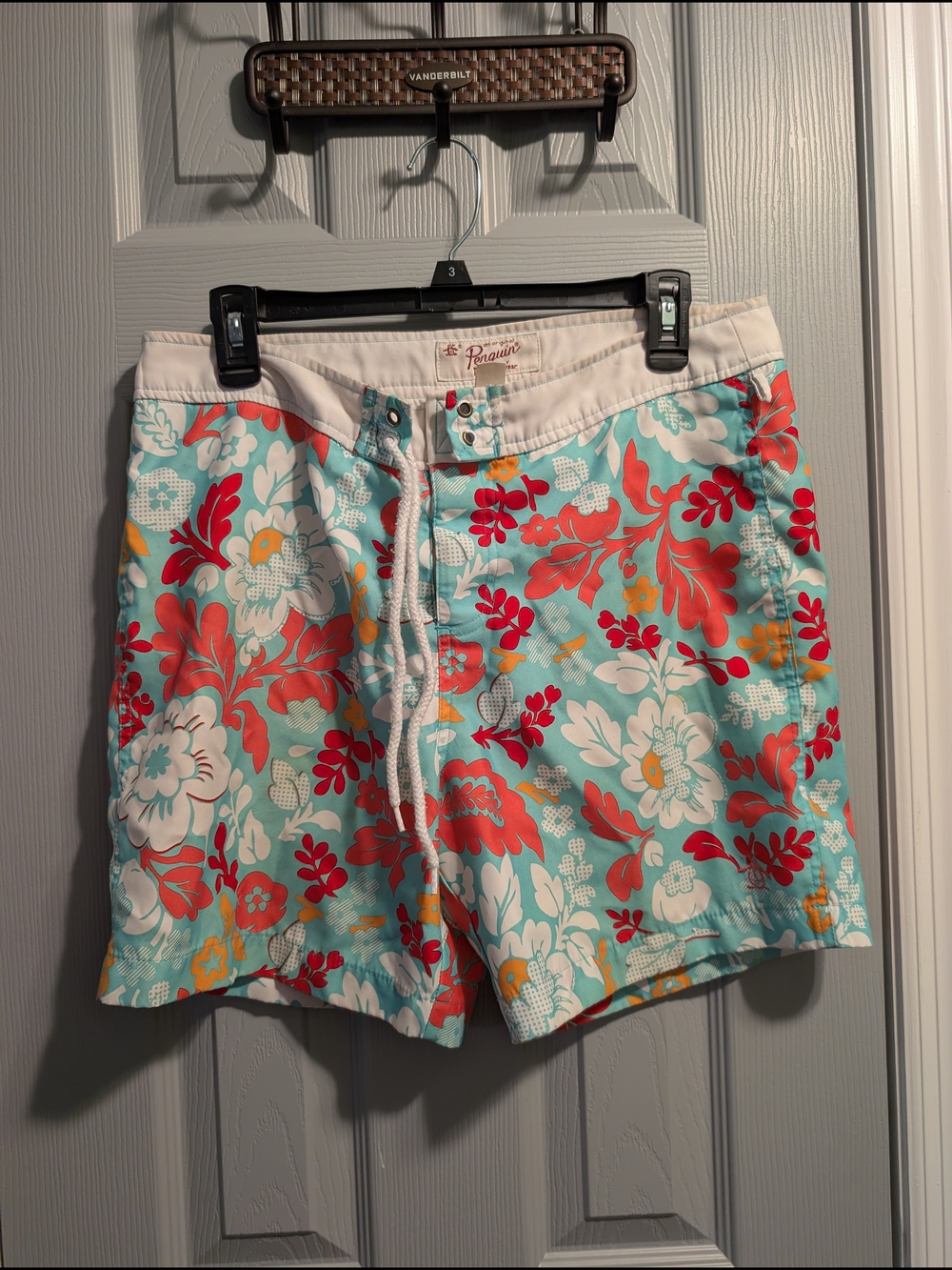Floral Drawstring Swim Shorts - Turquoise & Coral